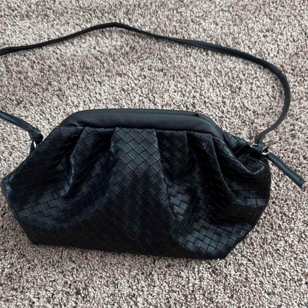 Black Woven Leather Shoulder Bag - Unbranded